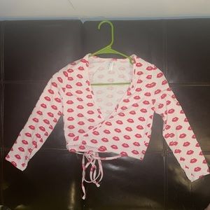 American Apparel Cotton Spandex Wrap Top (Lip Print)